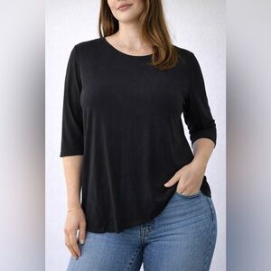 Pea Bee + Jae Black Ribbed Top | Elbow Sleeve Tee | 1X Plus Size